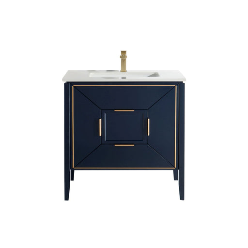 Kube Bath KV8836-Blue Vetro 36" Blue Free Standing Single Sink Bathroom Vanity with White Quartz Top