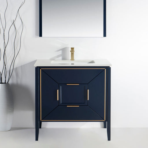 Kube Bath KV8836-Blue Vetro 36" Blue Free Standing Single Sink Bathroom Vanity with White Quartz Top - view 2
