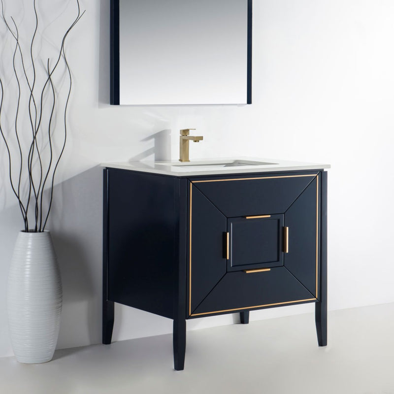 Kube Bath KV8836-Blue Vetro 36" Blue Free Standing Single Sink Bathroom Vanity with White Quartz Top - view 3