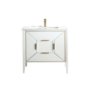 Kube Bath KV8836-GW Vetro 36" Gloss White Free Standing Single Sink Bathroom Vanity with White Quartz Top