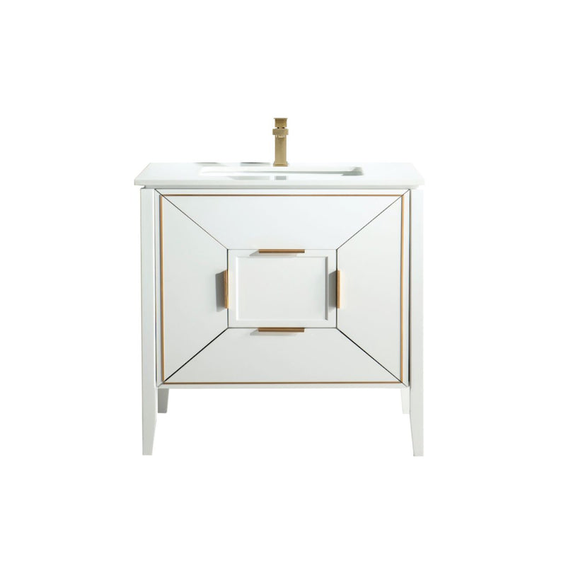 Kube Bath KV8836-GW Vetro 36" Gloss White Free Standing Single Sink Bathroom Vanity with White Quartz Top