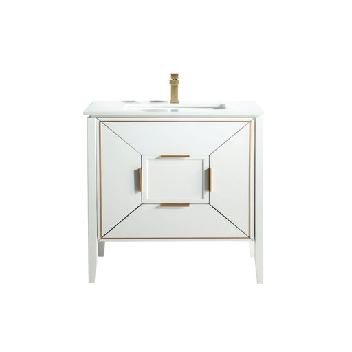 Kube Bath KV8836-GW Vetro 36" Gloss White Free Standing Single Sink Bathroom Vanity with White Quartz Top