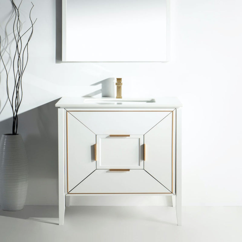 Kube Bath KV8836-GW Vetro 36" Gloss White Free Standing Single Sink Bathroom Vanity with White Quartz Top - view 2