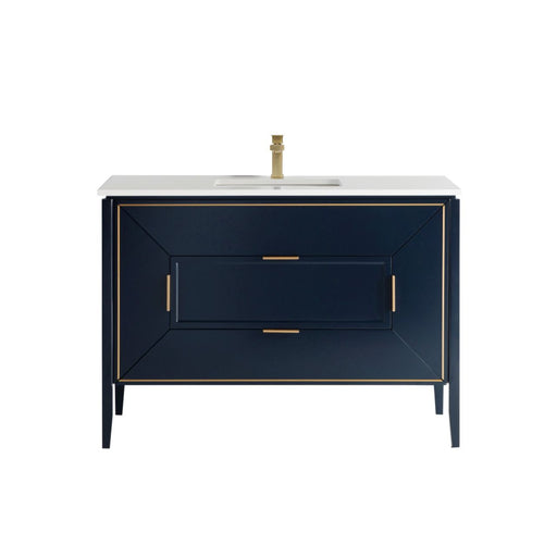 Kube Bath KV8848-Blue Vetro 48" Blue Free Standing Single Sink Bathroom Vanity with White Quartz Top