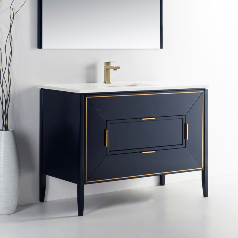 Kube Bath KV8848-Blue Vetro 48" Blue Free Standing Single Sink Bathroom Vanity with White Quartz Top - view 3