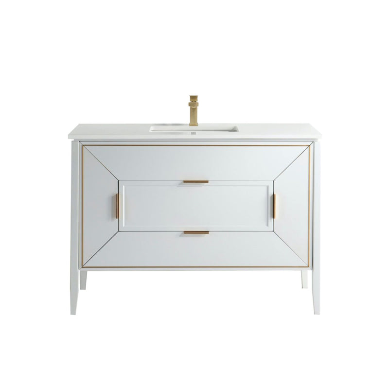 Kube Bath KV8848-GW Vetro 48" Gloss White Free Standing Single Sink Bathroom Vanity with White Quartz Top