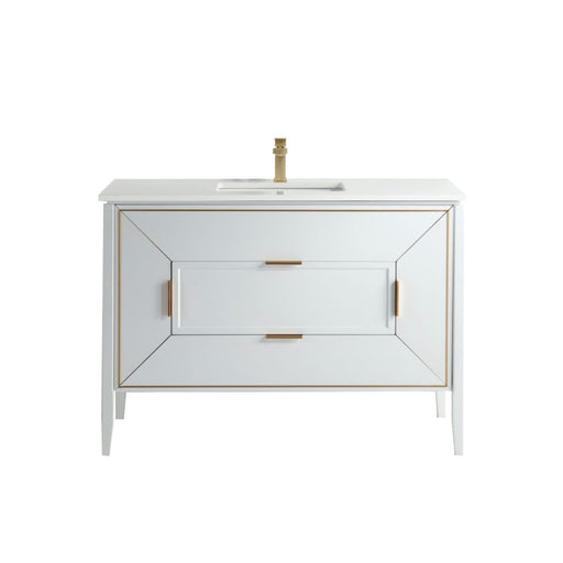 Kube Bath KV8848-GW Vetro 48" Gloss White Free Standing Single Sink Bathroom Vanity with White Quartz Top