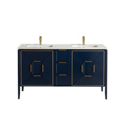 Kube Bath KV8860-Blue Vetro 60" Blue Free Standing Double Sink Bathroom Vanity with White Quartz Top
