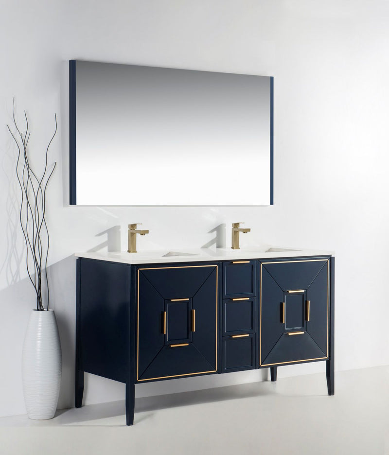 Kube Bath KV8860-Blue Vetro 60" Blue Free Standing Double Sink Bathroom Vanity with White Quartz Top - view 11