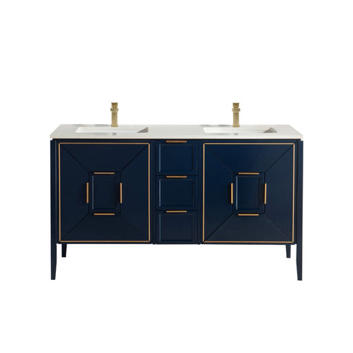 Kube Bath KV8860-Blue Vetro 60" Blue Free Standing Double Sink Bathroom Vanity with White Quartz Top