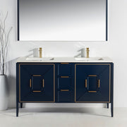 Kube Bath KV8860-Blue Vetro 60" Blue Free Standing Double Sink Bathroom Vanity with White Quartz Top - view 2