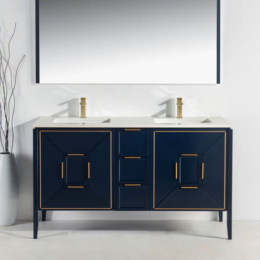 Kube Bath KV8860-Blue Vetro 60" Blue Free Standing Double Sink Bathroom Vanity with White Quartz Top - view 2