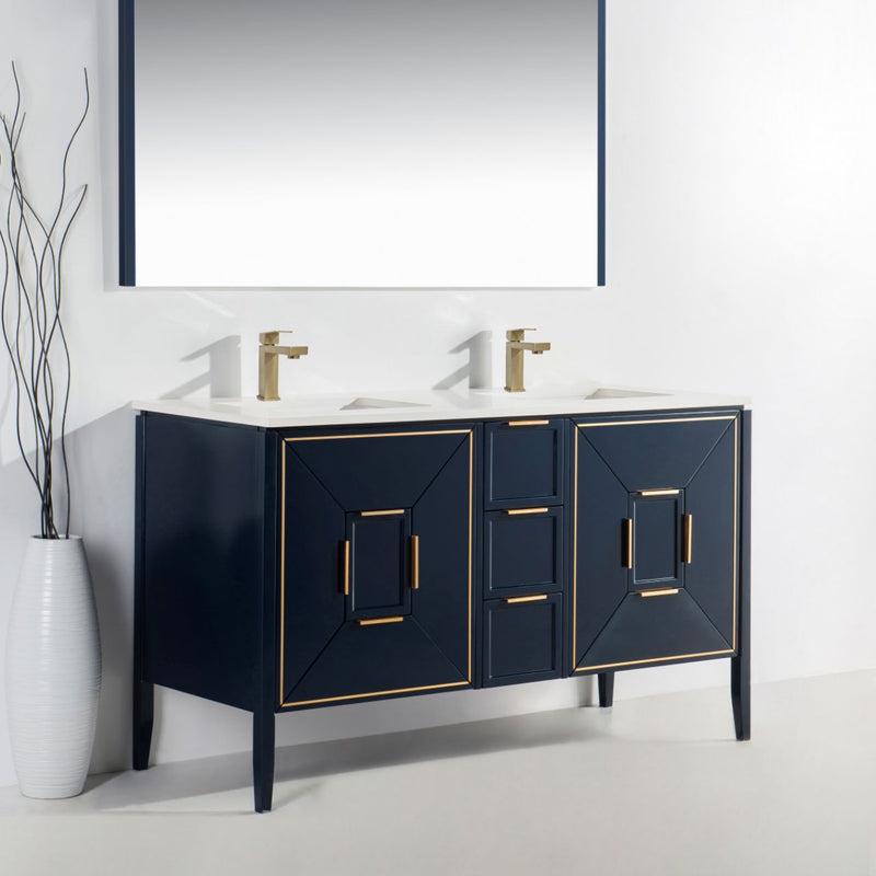 Kube Bath KV8860-Blue Vetro 60" Blue Free Standing Double Sink Bathroom Vanity with White Quartz Top - view 3
