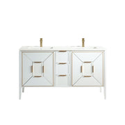 Kube Bath KV8860-GW Vetro 60" Gloss White Free Standing Double Sink Bathroom Vanity with White Quartz Top