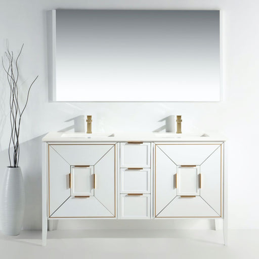 Kube Bath KV8860-GW Vetro 60" Gloss White Free Standing Double Sink Bathroom Vanity with White Quartz Top - view 2