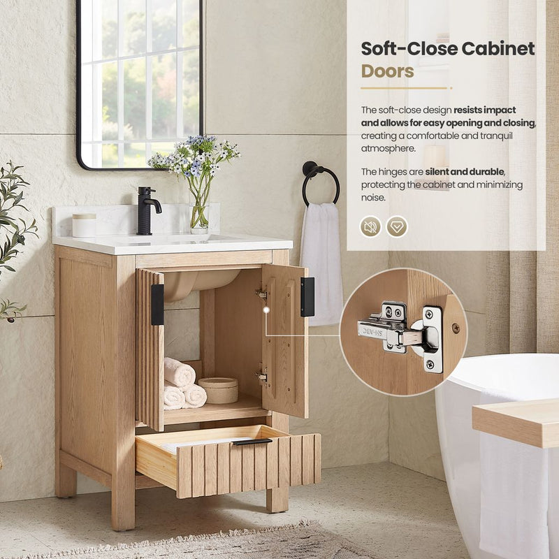 Vinnova 704224-AN-GW Shenzhen 24" Single Sink Bath Vanity in Aged Natural Oak
