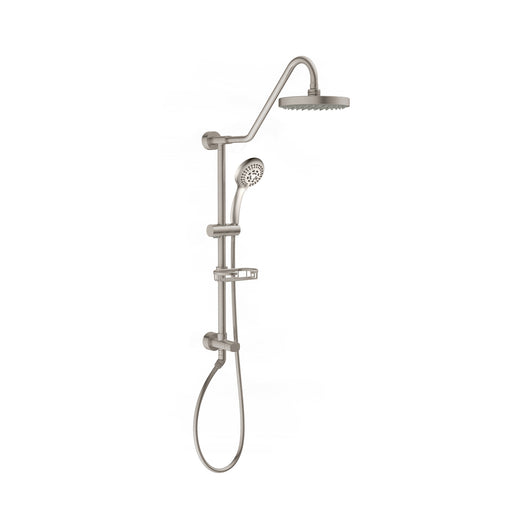 PULSE ShowerSpas 1011-BN-1.8GPM Kauai 8-in Rain Showerhead Shower System with Slide Bar and Integrated Soap Dish in Brushed Nickel, 1.8 GPM