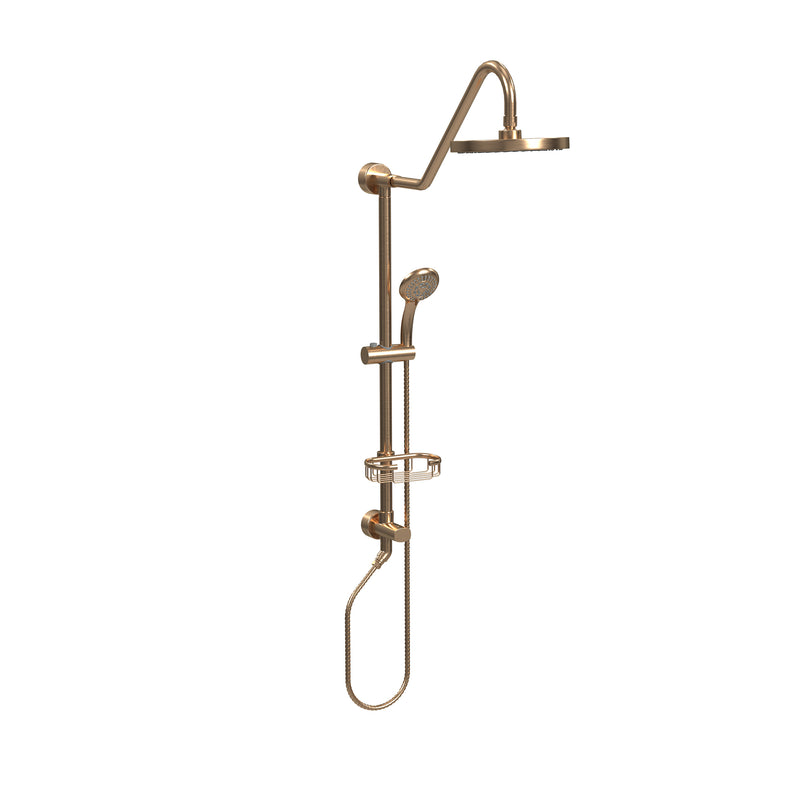 PULSE ShowerSpas 1011-CPG-1.8GPM Kauai 8-in Rain Showerhead Shower System with Slide Bar and Integrated Soap Dish in Champagne Gold, 1.8 GPM
