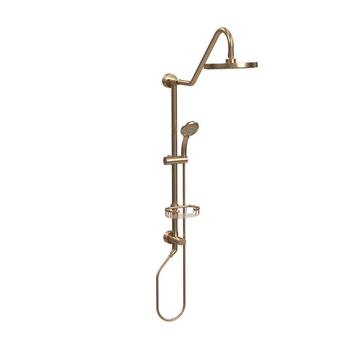 PULSE ShowerSpas 1011-CPG-1.8GPM Kauai 8-in Rain Showerhead Shower System with Slide Bar and Integrated Soap Dish in Champagne Gold, 1.8 GPM