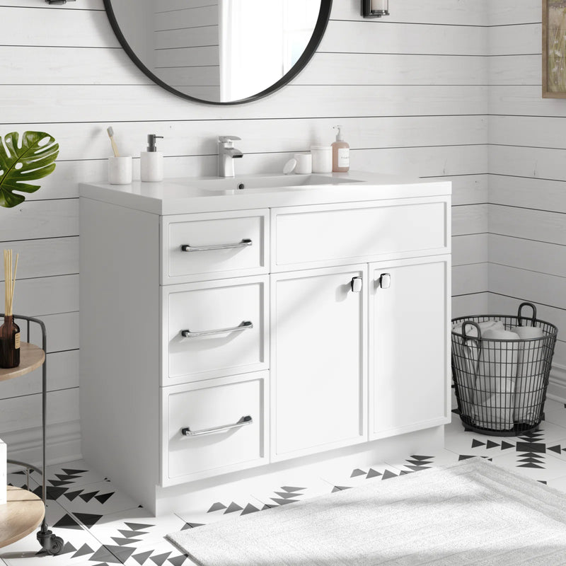 Cutler MANWHT36RHT Manhattan 36" Single Sink Free Standing Cultured Marble Top Bathroom Vanity - White