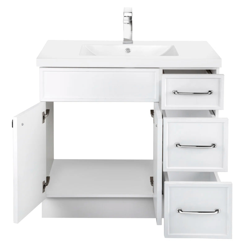 Cutler MANWHT36RHT Manhattan 36" Single Sink Free Standing Cultured Marble Top Bathroom Vanity - White