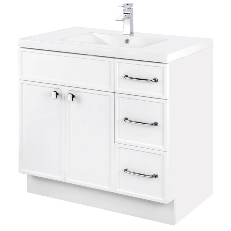 Cutler MANWHT36RHT Manhattan 36" Single Sink Free Standing Cultured Marble Top Bathroom Vanity - White