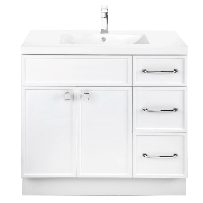 Cutler MANWHT36RHT Manhattan 36" Single Sink Free Standing Cultured Marble Top Bathroom Vanity - White