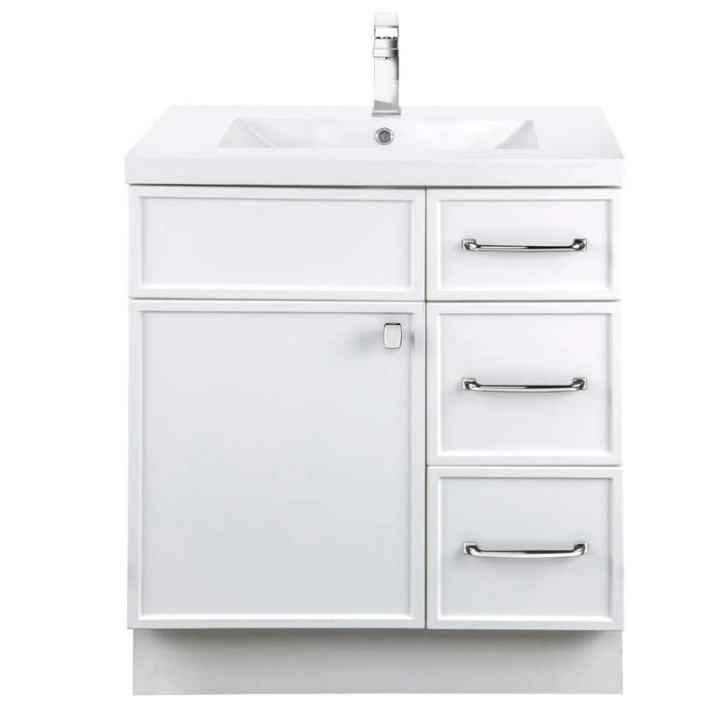 Cutler MANWHT30RHT Manhattan 30" Single Sink Free Standing Cultured Marble Top Bathroom Vanity - White