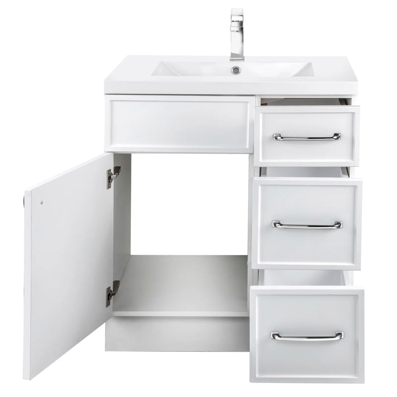 Cutler MANWHT30RHT Manhattan 30" Single Sink Free Standing Cultured Marble Top Bathroom Vanity - White