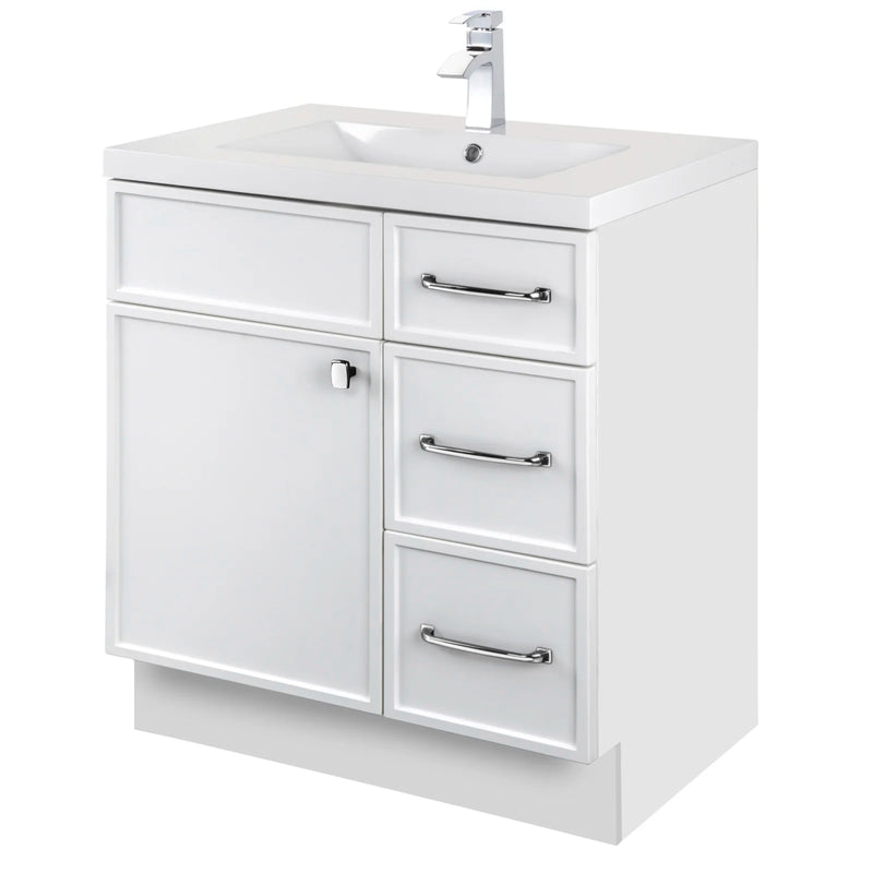Cutler MANWHT30RHT Manhattan 30" Single Sink Free Standing Cultured Marble Top Bathroom Vanity - White