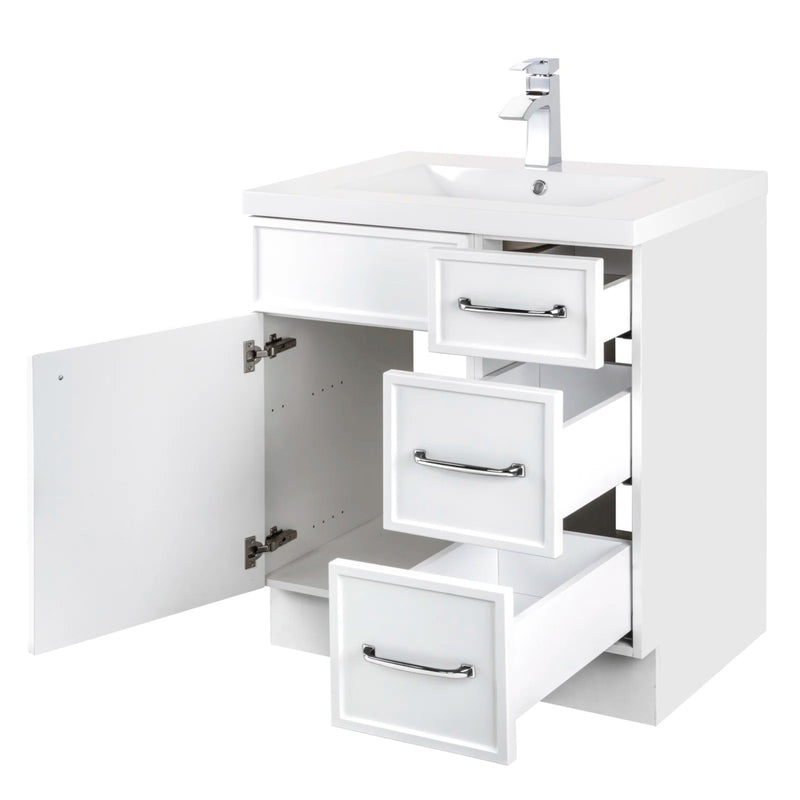 Cutler MANWHT30RHT Manhattan 30" Single Sink Free Standing Cultured Marble Top Bathroom Vanity - White