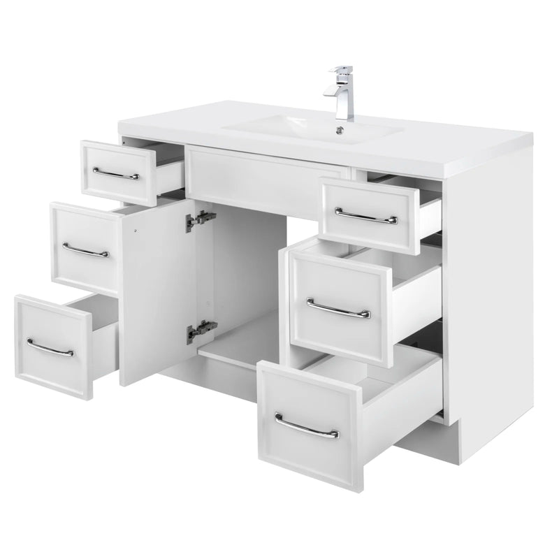 Cutler MANWHT48SBT Manhattan 48" Single Sink Free Standing Cultured Marble Top Bathroom Vanity - White