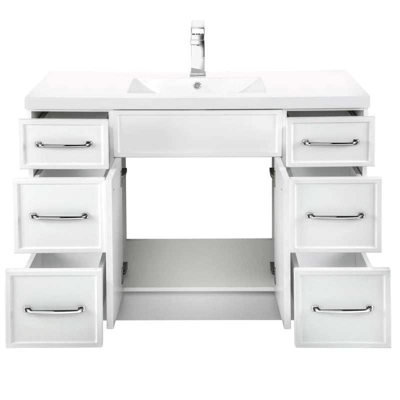 Cutler MANWHT48SBT Manhattan 48" Single Sink Free Standing Cultured Marble Top Bathroom Vanity - White