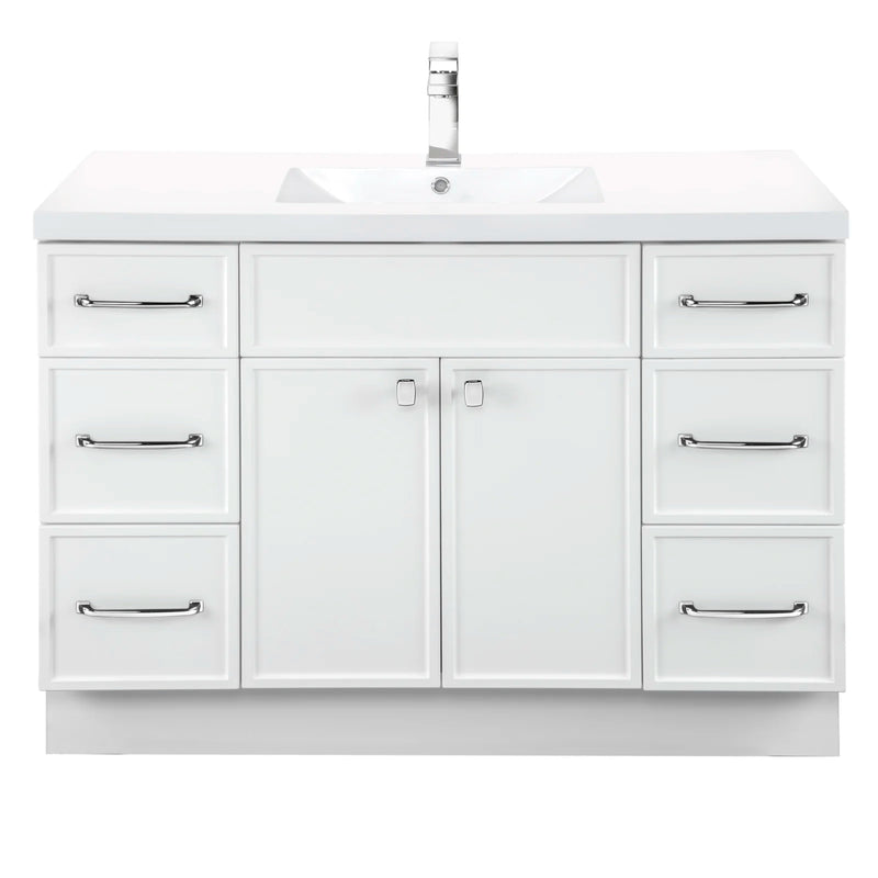 Cutler MANWHT48SBT Manhattan 48" Single Sink Free Standing Cultured Marble Top Bathroom Vanity - White