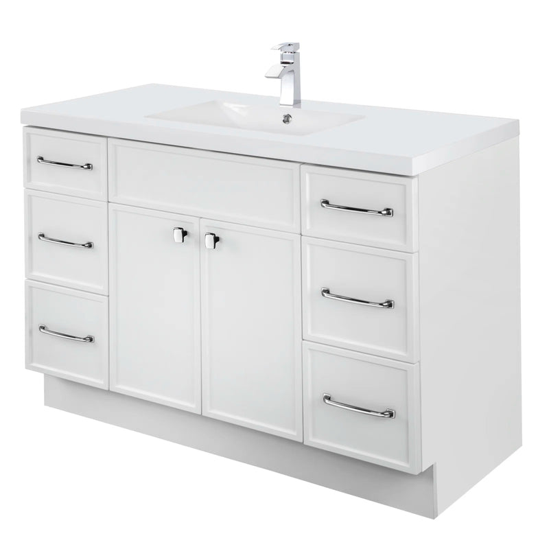 Cutler MANWHT48SBT Manhattan 48" Single Sink Free Standing Cultured Marble Top Bathroom Vanity - White