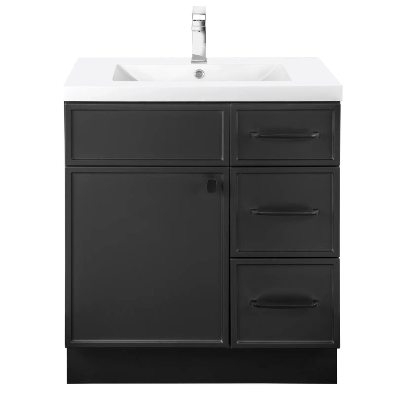 Cutler MANBLK30RHT Manhattan 30" Single Sink Free Standing Cultured Marble Top Bathroom Vanity - Black