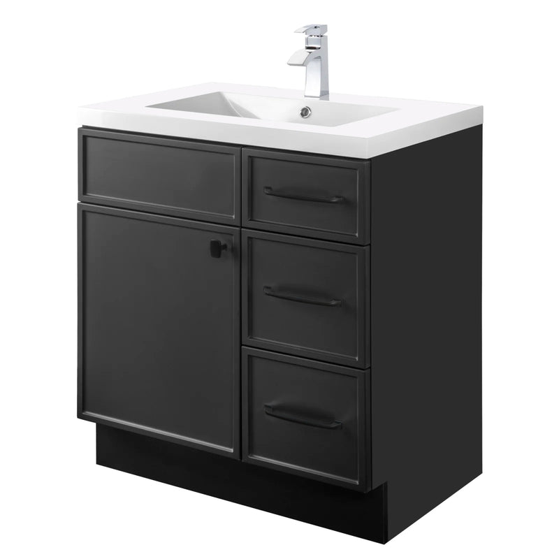 Cutler MANBLK30RHT Manhattan 30" Single Sink Free Standing Cultured Marble Top Bathroom Vanity - Black