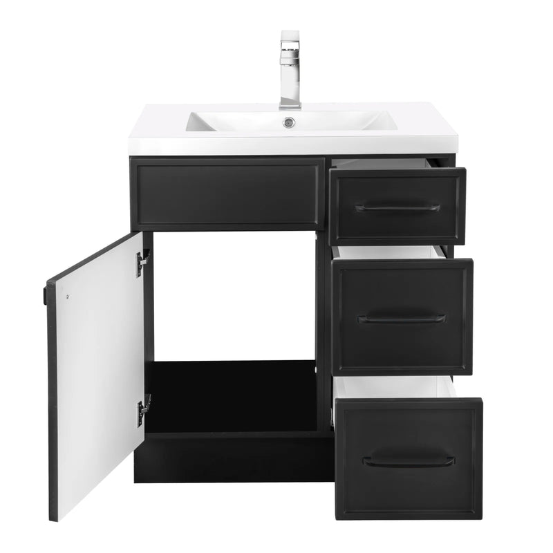 Cutler MANBLK30RHT Manhattan 30" Single Sink Free Standing Cultured Marble Top Bathroom Vanity - Black
