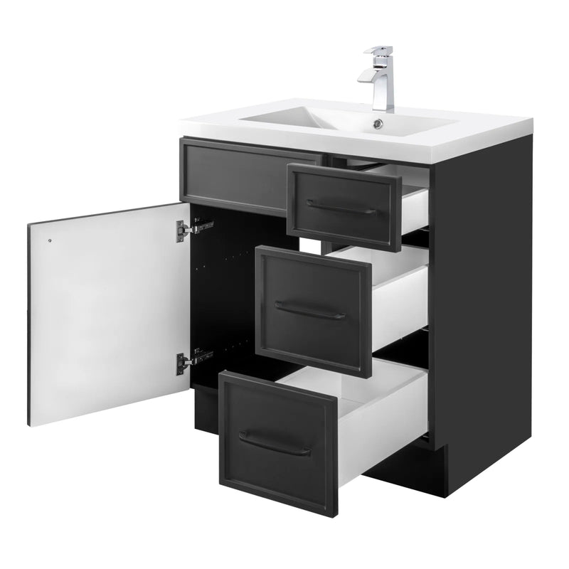 Cutler MANBLK30RHT Manhattan 30" Single Sink Free Standing Cultured Marble Top Bathroom Vanity - Black