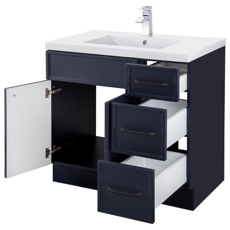 Cutler MANBLU36RHT Manhattan 36" Single Sink Free Standing Cultured Marble Top Bathroom Vanity - Blue