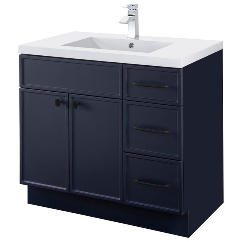 Cutler MANBLU36RHT Manhattan 36" Single Sink Free Standing Cultured Marble Top Bathroom Vanity - Blue