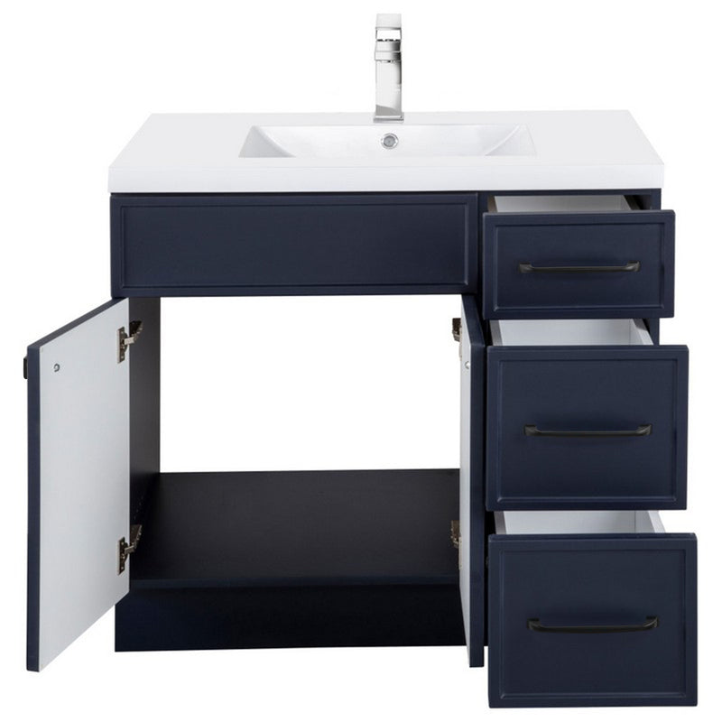 Cutler MANBLU36RHT Manhattan 36" Single Sink Free Standing Cultured Marble Top Bathroom Vanity - Blue