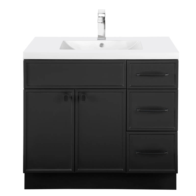 Cutler MANBLK36RHT Manhattan 36" Single Sink Free Standing Cultured Marble Top Bathroom Vanity - Black