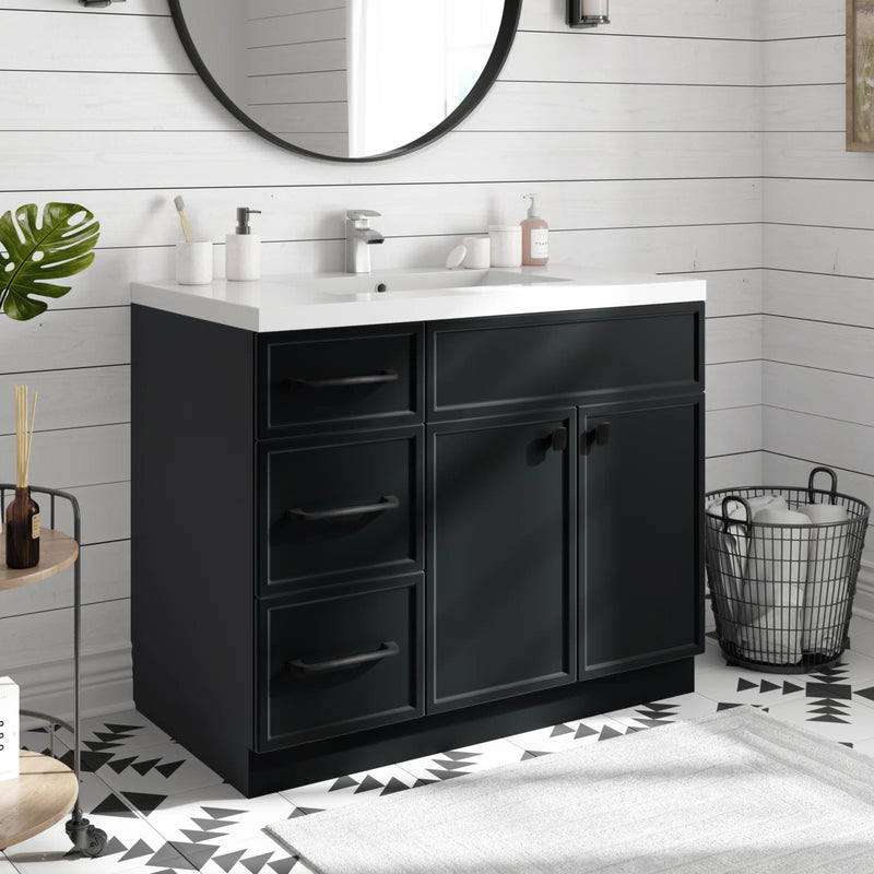 Cutler MANBLK36RHT Manhattan 36" Single Sink Free Standing Cultured Marble Top Bathroom Vanity - Black