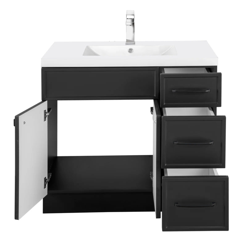 Cutler MANBLK36RHT Manhattan 36" Single Sink Free Standing Cultured Marble Top Bathroom Vanity - Black