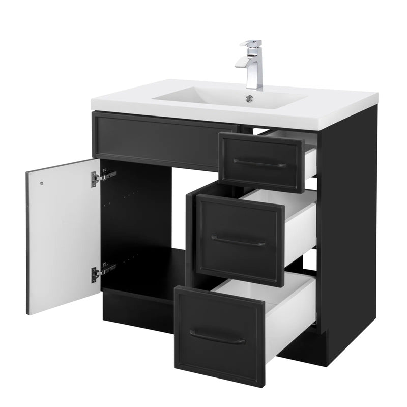 Cutler MANBLK36RHT Manhattan 36" Single Sink Free Standing Cultured Marble Top Bathroom Vanity - Black