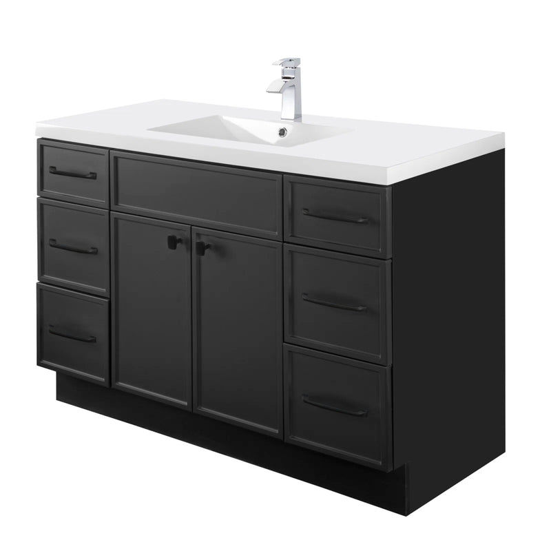 Cutler MANBLK48SBT Manhattan 48" Single Sink Free Standing Cultured Marble Top Bathroom Vanity - Black