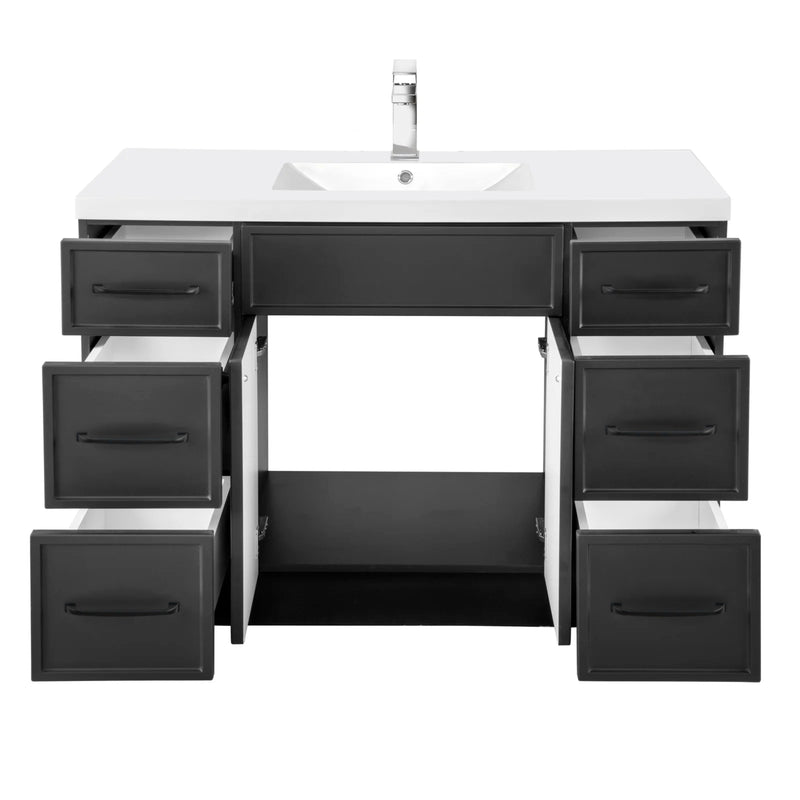 Cutler MANBLK48SBT Manhattan 48" Single Sink Free Standing Cultured Marble Top Bathroom Vanity - Black