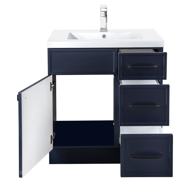 Cutler MANBLU30RHT Manhattan 30" Single Sink Free Standing Cultured Marble Top Bathroom Vanity - Blue