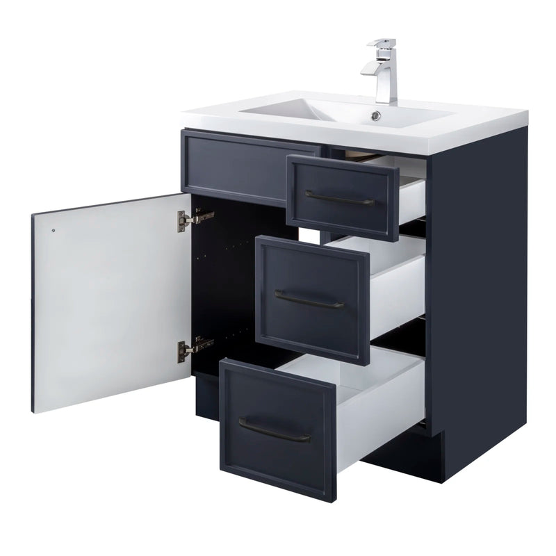 Cutler MANBLU30RHT Manhattan 30" Single Sink Free Standing Cultured Marble Top Bathroom Vanity - Blue